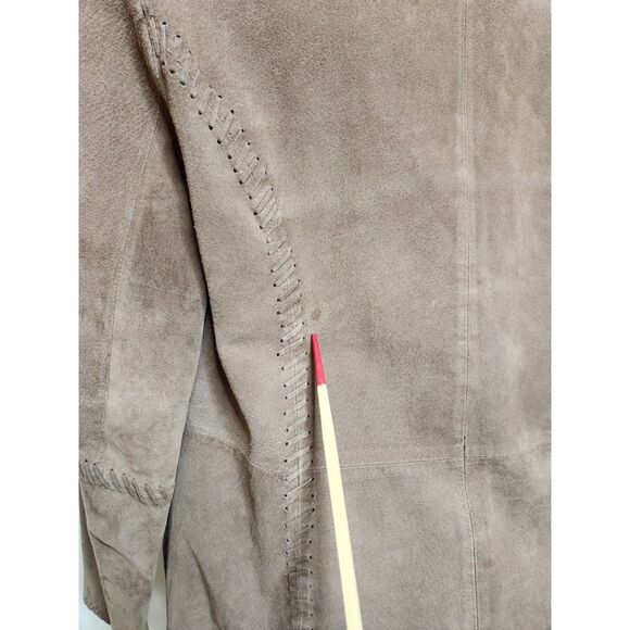 Taupe Suede Button Jacket Sz. Large Western Stitch Detail Country Chic Blazer - Picture 11 of 11